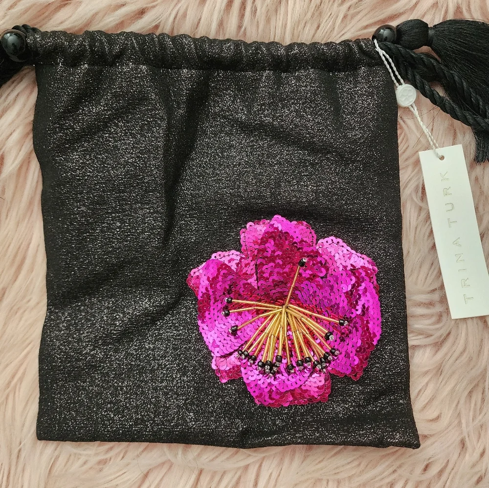Trina Turk Tassel Pouch evening bag purse shimmer sequin floral beaded